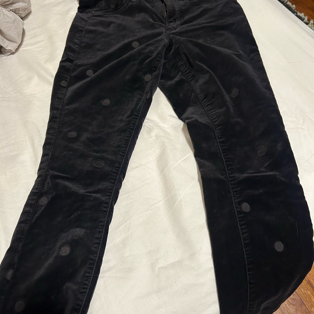Anthropologie Black Velvet Polka Dot Trousers
